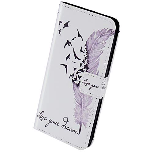 Herbests Compatible avec iPhone 11 Housse Femme Fille Homme Case Ultra Fine Full-Body Coque Portefeuille Etui avec Motif Anti Choc Cover avec Fonction Support, Porte-Cartes et Rabat,Plume