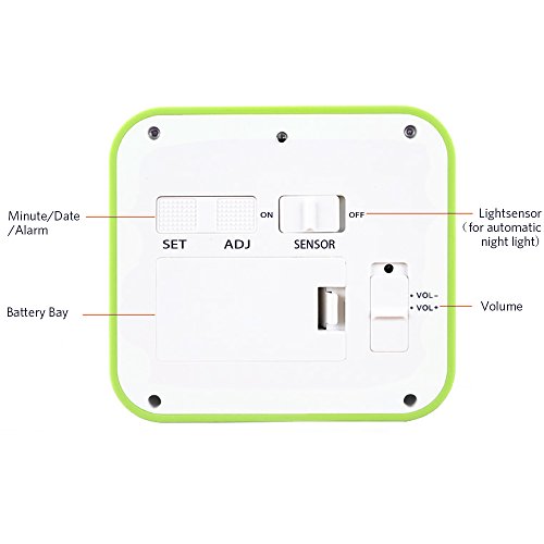 Digital Wecker, Schwerkraft-Sensor Wecker Multi Funktionen Wecker betrieben mit großen Bildschirm, Datum, Zeit, Kalender, Temperaturanzeige, Alarm, Countdown für Kinder, Jugendliche, Teenager Grün - 6