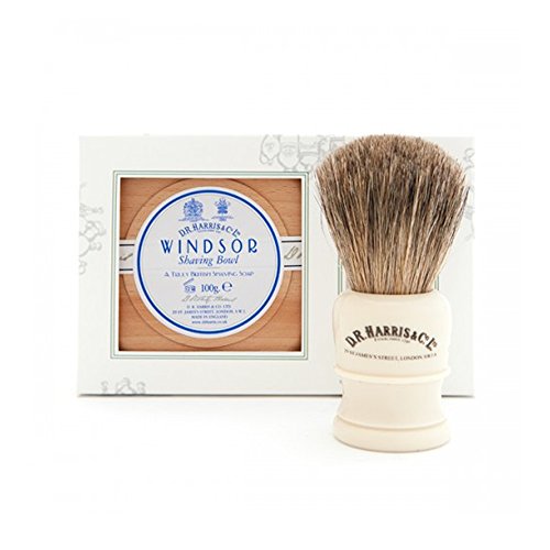 D R Harris Windsor Shaving Bowl and Shaving Brush Gift Set - Beech Wood