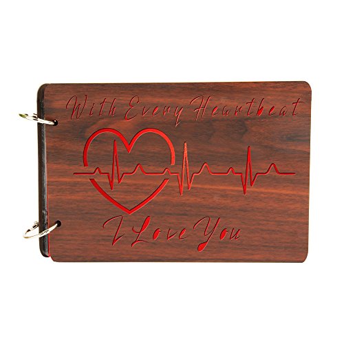 Sehaz Artworks Heart Beat Wooden Scrapbook Photo Album for Memorable Gift on Boyfriend Girlfriend Husband Wife Spouse Birthdays, Valentines Day, Anniversary, Monthsary for Couples