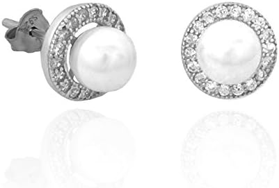 Sofia Milani Women's Circle Stud Earrings/Ring/Geo 38 Cubic Zirconia Sterling Silver Imitation Pearl &amp; Gift Box – (20306