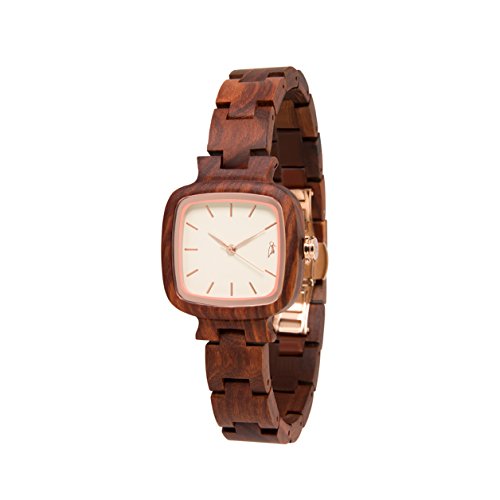 STADTHOLZ Armbanduhr Holzuhr Lausanne Safirglas aus rotem Sandelholz Rose Schweizer Uhrwerk Damenuhr Geschenk