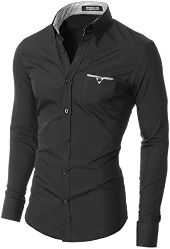 Mens Shirts Slim Fit Casual Long Sleeve Button Down Collar by MODERNO (VGD063LS) Black EU XL