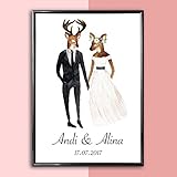Personalisiertes Bild Reh Hochzeit | Hochzeitsgeschenk Geschenkidee