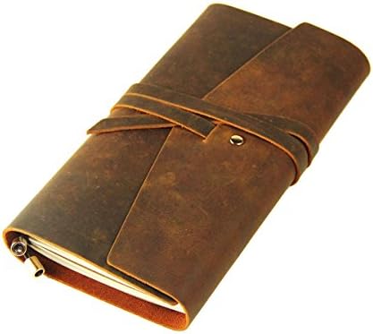 ScrodCat Classic Genuine Leather Notebook โ 22cm x 13 cmRefillable Pages Leather Journal โ 100% handmade & Personalized - Vintage Diary - Daily Use & Traveler's Notebook (black) (Brown-line, L)