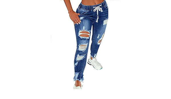 Jeans Strappati Strappati Skinny a Vita Alta da Donna Jeans Strappati con  Cintura Media Pantaloni Strappati Strappati Slim Fit Elasticizzati da Donna  Leggings Jeans Donna : Amazon.it: Abbigliamento