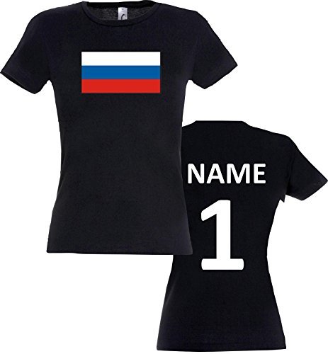 Lady T-Shirt Russland Russia Ländershirt mit Wunschnamen und Nummer, Farbe schwarz, Größe S