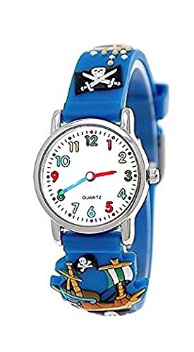 Pure Time Piraten Kinderuhr,Kinder Silikon Armband Uhr in Blau,Wei