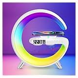 Desk Lamp With Wireless Charger, G Atmosphere Lamp, Intelligent Blue Tooth Speaker Rgb Color Changing Ambient Light,led Sunrise Wake Up Lamp,dimmable Bedside Night Light Clock Alarm Key, App Control