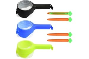 HUSALSEA 3 Pieces Bag Clip with Pour Spout with 4 Cute Carrot Closure Clips Food Clips Bag Sealing Clips Food Bag Clips for Food Storage for Food Snacks Cat Food and Dog Food Cereal Bags