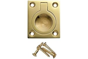JEDO Flush Ring Pull Handle 38mm x 50mm - Polished Brass