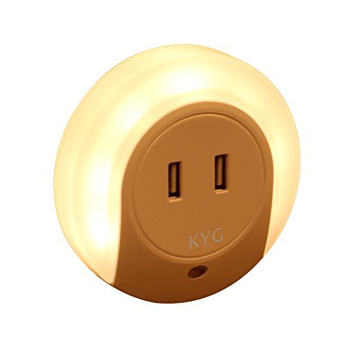 KYG LED Nachtlicht Mit Steckdose Dual USB Ladegerät Steckdosenlicht Sensor LED-Lampe für Flur Bad Schlafzimmer Wohnzimmer Küche Warmweiß