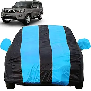 Autofact Car Body Cover with Mirror Pockets Compatible for Mahindra Scorpio (Triple Stitched , Bottom Fully Elastic , Teak Blue Color)