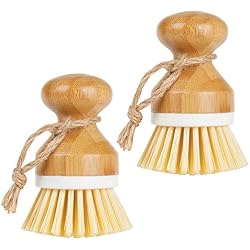 mDesign brosse vaisselle en bambou (lot de 2) - accessoire vaisselle rond pour laver les casseroles, poëles, assiettes et couverts - utile comme brosse légume - blanc/couleur nature