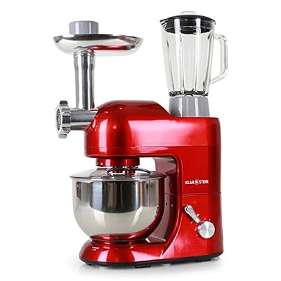 Klarstein Lucia Rossa Robot de cuisine multifonction - Robot ménager complet Hachoir à viande, Mixeur, Batteur, Fouet (1200W, bol 5 litres, 6 vitesses) - Rouge