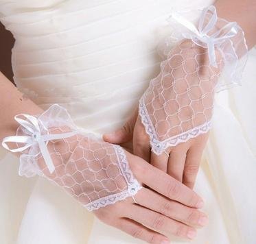 Preisvergleich Produktbild Domire Kurze, fingerlose Brauthandschuhe für Hochzeit, Party, sexy Abschlussball, Spitze