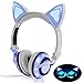 Price comparison product image Hinmay Cat Ear Headset, LED Light with USB Chargeable Foldable Over-Ear Headset for Kids Teens Adults, Fashion Cosplay Cute Earphone with Wire for Ipad,Tablet,Computer,Mobile Phone (White)