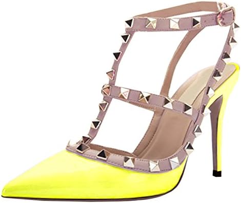 Oasap Women Stylish Rivet Closed Toe Stiletto High Heels, Fluorescent Green EURO39/US8/UK6