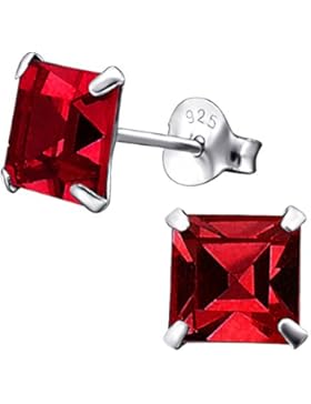 Laimons Damen-Ohrstecker viereckig glanz mit Glitzer rot Sterling Silber 925
