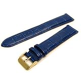 XXL Farbige Uhrenarmband Croc genarbtem Leder gepolstert 20 mm blau mit vergoldet (Gold Farbe) Schnalle C005