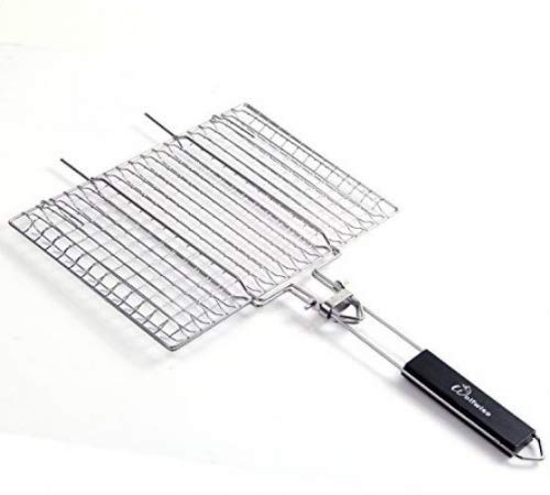 WolfWise Grillkorb Fischbräter, Grill Fischhalter Gemüsekorb Burger Grillwender, mit Abziehbarem Holzgriff