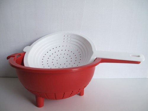 TUPPERWARE Küchenhelfer Sieb Saladin rot-weiß Sieb mit Abtropfsieb Multi-Sieb 9880 - 6