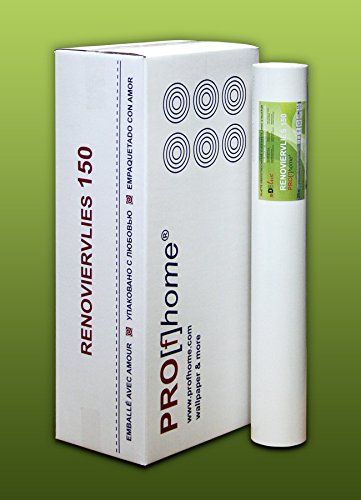 Profhome Renoviervlies 150 g Malervlies Vlies glatte überstreichbare Vliestapete weiß | 112,50 qm 1 Kart. 6 Rollen