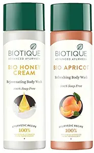 Biotique Bio Honey Cream Rejuvenating Body Wash, 190ml And Biotique Bio Apricot Refreshing Body Wash, 190ml