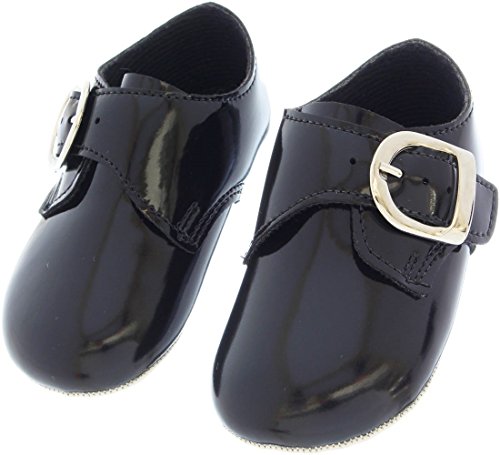 B656 BABY BOY SHOES | Soft Babies First Pram Shoes | Age 6-12 Months Size 2 | Black Patent