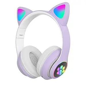 WK LIFE BORN TO LIVE- 2022 Updated with 5.1 Version K8 Kids Headphones with Mic for Birthday Gift Girls/Boys Cat Ear Bluetooth, Foldable LED Light Up Headphones Over On Ear for Online Learning School (Purple)