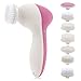 Pixnor P2016 Portable 7-in-1 Facial Brush Cleansing System Massager Face Cleanser Brush with 7 Brush Heads (Rosy)
