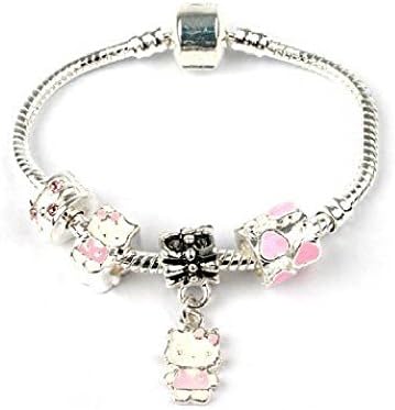 Liberty Charms Childrens 'Pink Hello Kitty' Silver Plated Charm/Bead Bracelet. Gift Box &amp; Velvet Pouch Girls Birthday Gift/Stocking Filler 16cm (Other Sizes Available)