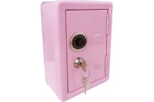 Kid's Coin Bank,URMAGIC 18cm Kids Piggy Bank Locker Safe with Single Digit Combination Lock and Key,Kids Safe Money Bank,Mini Password Money Bank,Small Cash Box,Cash Bank Box (pink)