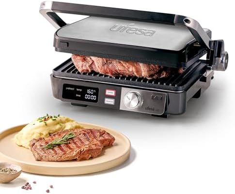 Ufesa Grill Elettrico K2 2000W – Sandwichera, Piastra da Cucina Elettrica e Griglia, Apertura 180º, Display LED, Temperatura Regolabile, Piastra Superiore Regolabile in Altezza, Piastre Antiaderenti
