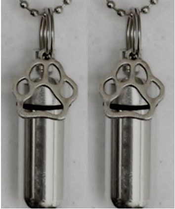 Companion Set of TWO Pet Cremation Urn Keychain Keepsake with Large Silver Paws - Includes Velvet Pouch & Fill Kit