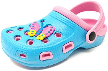 Childrens/Kids/Boys/Girls/Infant Holiday/Summer/Garden/Pool Clogs/Mules/Sandals/Shoes/Butterfly or Motorbike Charm/Good Size (5 Child UK, Aqua/Pink/Butterfly)