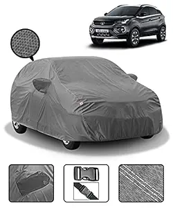 Fabtec Car Body Cover for Tata Nexon with Mirror Pockets (Heavy Duty, Full Sized, Triple Stitched, Grey)