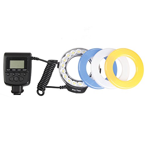 Innovation off  l appareil tir de 360       degr  s - Universal Macro 18 Grand Anneau LED Flash    4 couleurs diffuseurs d anneau   8x conversion  49mm  52mm 55mm  58mm  62mm  67mm  72mm  77mm  pour Canon  Nikon  Olympus  Pentax  lumi  re continue et le support du flash 