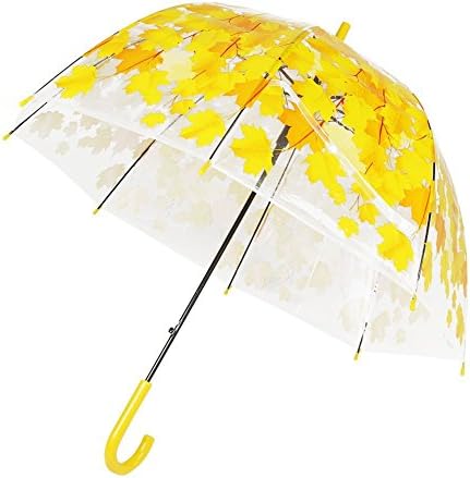 Romantic Bubble Birdcage Umbrella Windproof Cherry Clear Transparent Half-Automatic Cartoon Floral Blossom Bubble Dome Shape Rain Wind Umbrella and Handbag Shopping Tote Bags Reusable Bag (Yellow)