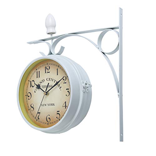 Horloge Murale H31cm Métal Double Face de Gare Rétro Style Antique
