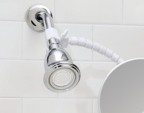mDesign Beschlagfreier Dusch-/Rasierspiegel für das Bad mit flexiblem Arm – Weiß - 2