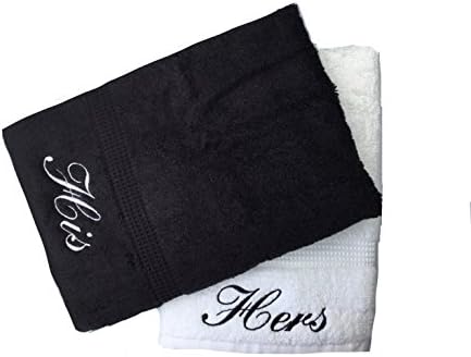 Embroidered His &amp; Hers Black and White Bath Towels Pair