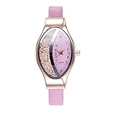 good01 Exquisite Armbanduhr Kreative Frauen Oval Zifferblatt Quicksand Dekor Analog Kunstleder Quarz Armbanduhr, Rose