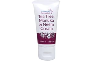 AMBERLEY AROMATICS Tea Tree, Manuka & Neem Cream-Moisturising 50ml, Nourishing, for Dry, Chapped & Cracked Skin, Eczema, Psoriasis, Anti-fungal, Antiseptic, Anti-Itch, Jock Itch