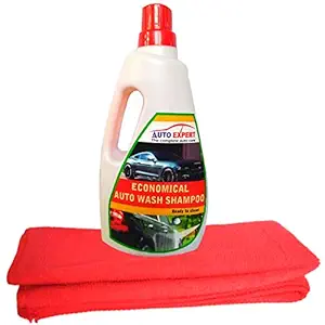 AUTO Expert Economical Auto Wash Shampoo pH Neutral Formula Daily Use Purpose for Car Bike Leaves No Spot 1 LTR with Microfiber Cloth 40 * 40CM 260GSM