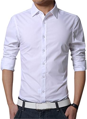 Mens Dress Shirts Long Sleeve Button Down Formal Shirts for Men Slim Fit Men's Dinner Suit Shirt Turn-Down Collar Basic Pure Color Casual Shirt Tops White XL