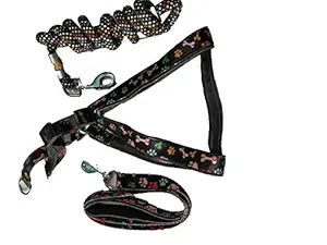 PET CLUB51 Combo Dog Print Harness WO PAD with Rope -XS-Black-Puppy Dogs