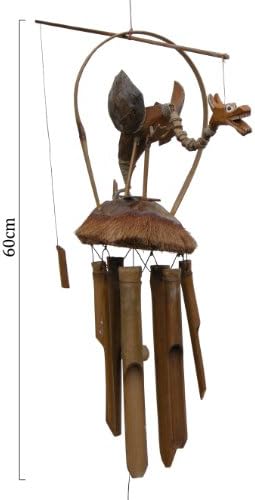 Natural Wooden & Bamboo Wind Chime Carved Dragon Design FREE SHIPPING