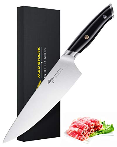 MAD SHARK Cuchillo de Chef Pro Cuchillo de Cocina Cuchillo de Chef de 8 Pulgadas, Cuchillo de Acero Inoxidable de Alto Carbono Alemán de la Mejor Calidad con Mango Ergonómico, Ultra Afilado