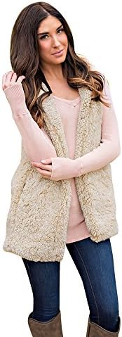 LILICAT Women Coats,Women Winter Coats Vest Winter Warm Hoodie Outwear Casual Coat Faux Fur Zip Up Sherpa Jacket Fashion (Beige, Size:S)